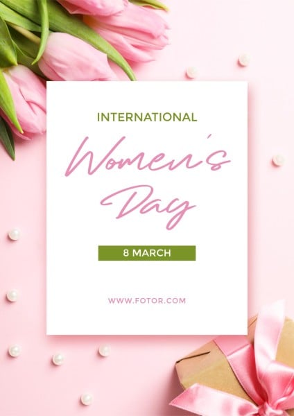 Pink Simple Floral Happy Womens Day Poster