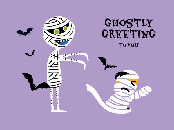 spooky, zombie, monster, Purple Cartoon Happy Halloween Ghostly Greeting  Card Template