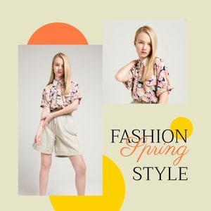 trendy, photo collage, geometric, Yellow Orange Modern Spring Fashion Trends Instagram Post Template