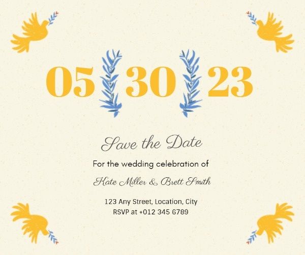 marriage, ceremony, anniversary, Light Yellow Sweet Wedding Invitation Facebook Post Template