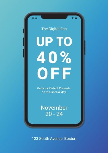 digital, discount, application, Blue Mobile Phone Sale Poster Template