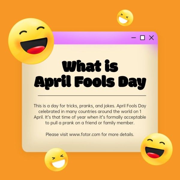 april fools' day, event, celebration, Orange Smiley What Is April Fools Day Instagram Post Template