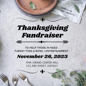 invitation, holiday, dinner, White Simple Thanksgiving Fundraiser Instagram Post Template