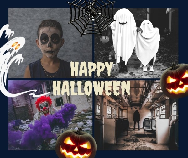 Ghost And Pumpkin Halloween Collage Facebook Post