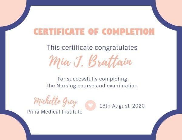 nursing, official, office, Nurse Courses Completion Certificate Template