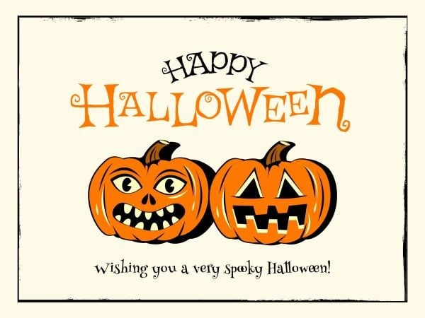 greeting, celebration, spooky, Orange Retro Funny Halloween Pumpkin Card Template