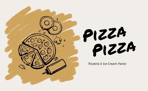 米色插图披萨店 英文名片