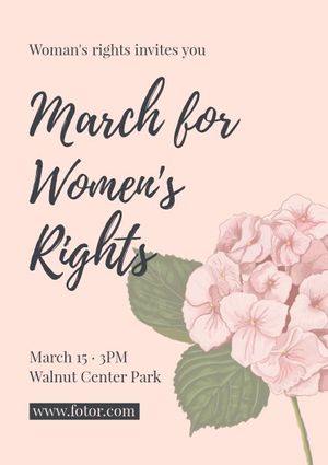 rights, all in for equality, quote, Pink Floral Women's Right March Poster Template