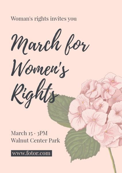 粉红花卉女性权利三月 英文海报
