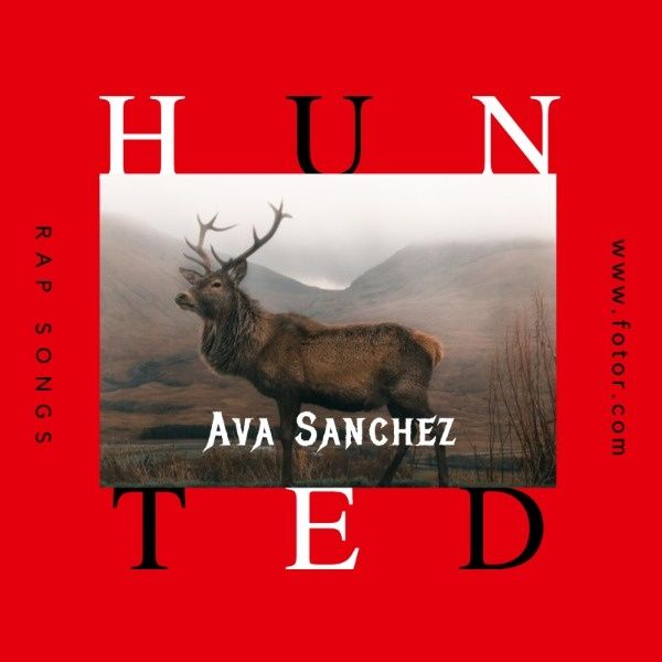 landscape, nature, deer, Red Cool Hunted Music Cover Album Cover Template