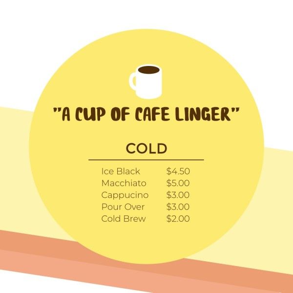 cafe, drink, beverage, Yellow Coffee Price Branding Post Instagram Post Template