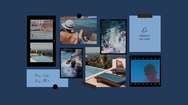 photo frame, travel, journey, Dark Blue Modern Photo Collage Desktop Wallpaper Template
