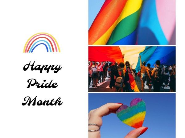gay, lesbian, homosexual, White Rainbow Happy Pride Month LGBT  Photo Collage 4:3 Template