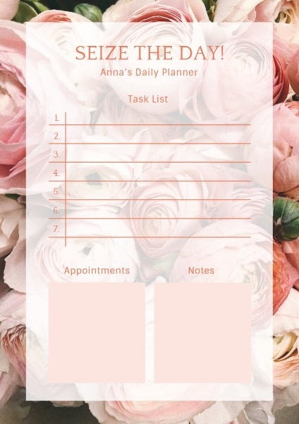 Pink Roses Daily Planner Planner
