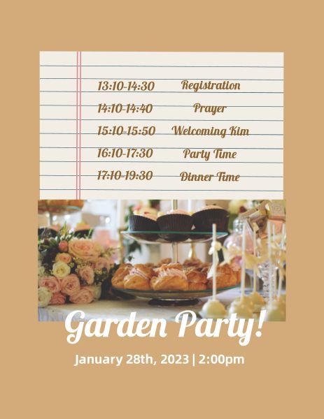 food, event, occasion, Brown Afternoon Tea Garden Party Program Template