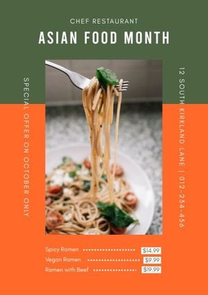 noodle, diet, life, Orange Asian Food Month Poster Template
