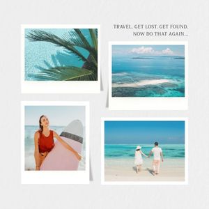 travel, journey, trip, Gray Polaroid Vacation Collage Photo Collage (Square) Template