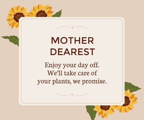 mother's day, greeting, celebration, Sunflower Mother's Birthday Wishes Card Facebook Post Template