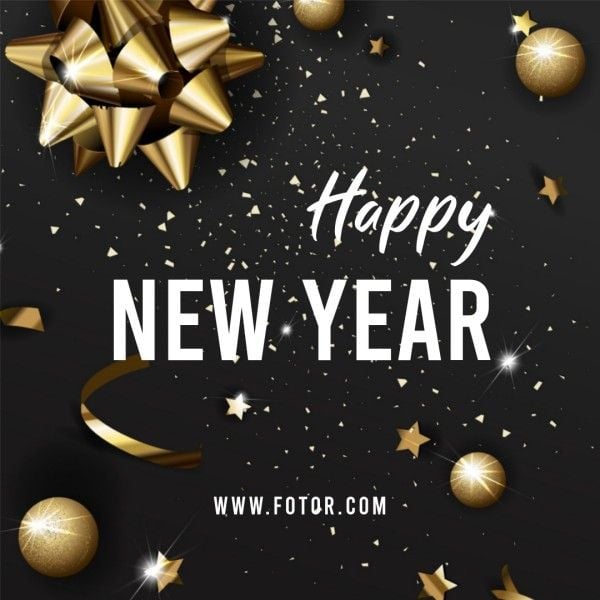celebration, greeting, festival, Golden Black Background Happy New Year Instagram Post Template