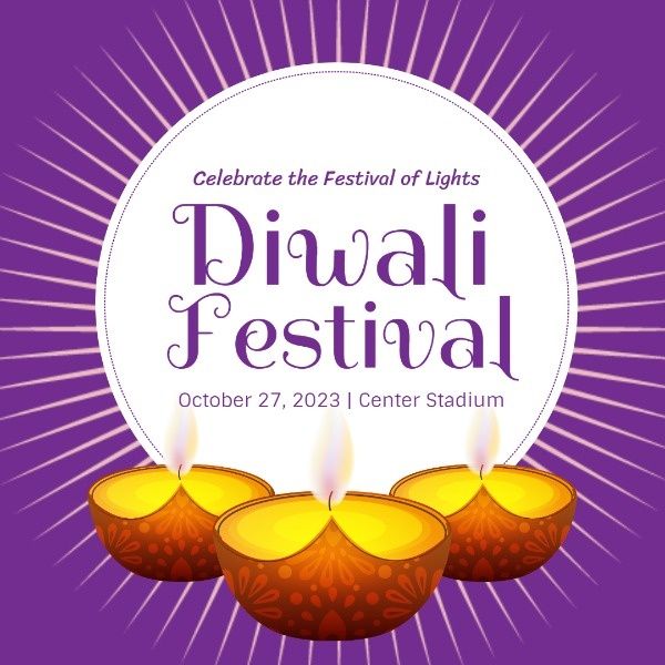 indian, holiday, life, Purple Diwali Festival Instagram Post Template