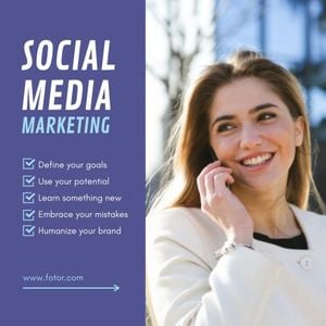 measure, checking list, small business, Blue Social Media Marketing Tips Instagram Post Template