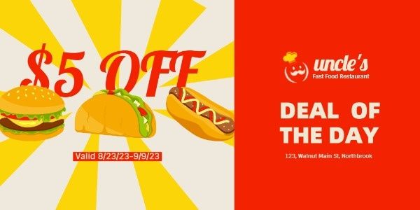 restaurant, sale, promotion, Fast Food Discount Coupon Twitter Post Template