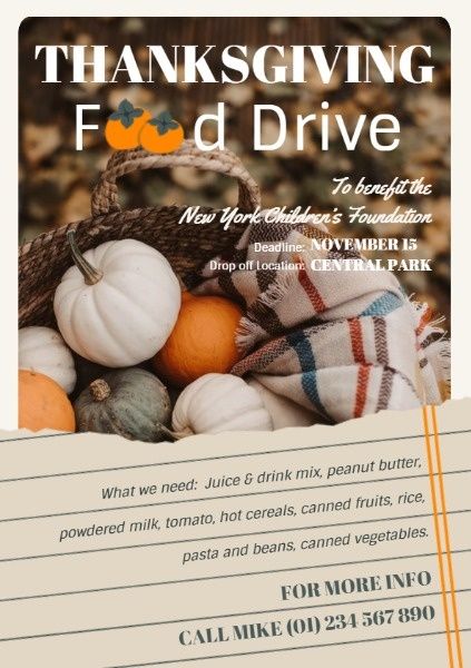 organzation, charity, ngo, Autumn Thanksgiving Food Drive Flyer Template
