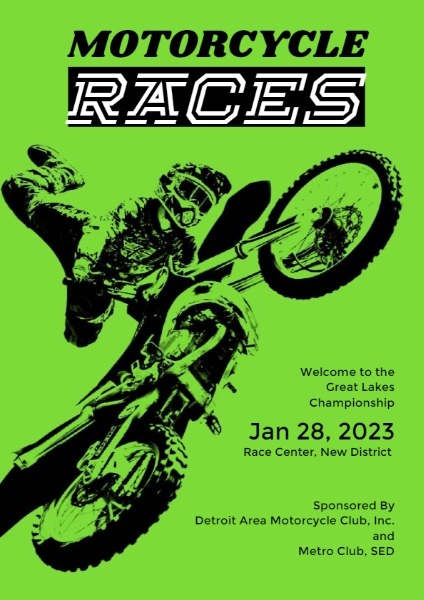 Green Motorcycle Racing Game Flyer