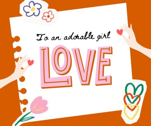 valentine, festival, celebration, Orange Paper Love Facebook Post Template