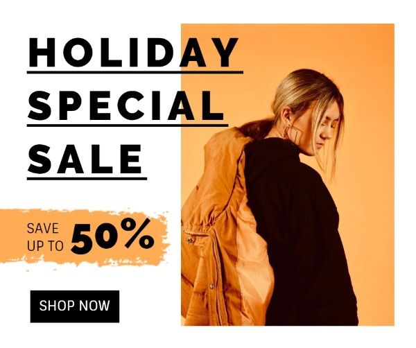 banner ads, discount, woman, Clothes Store Yellow Holiday Special Sale Facebook Post Template