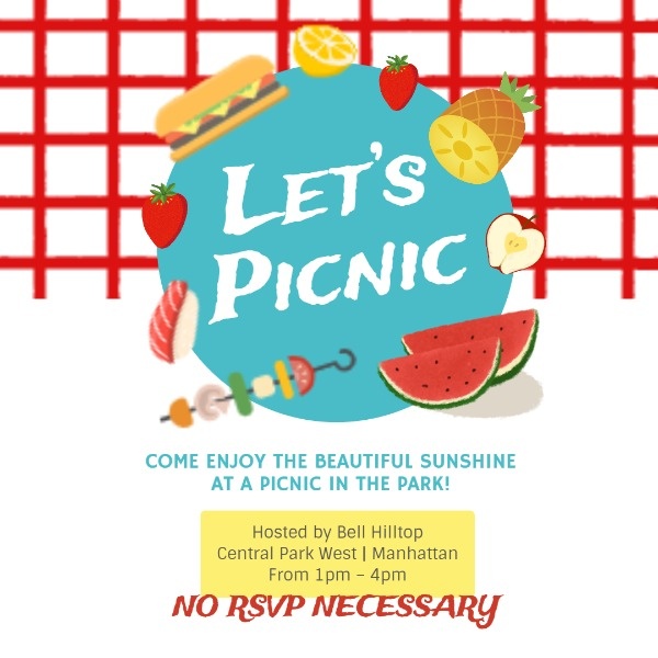 可爱的野餐派对邀请 Instagram帖子