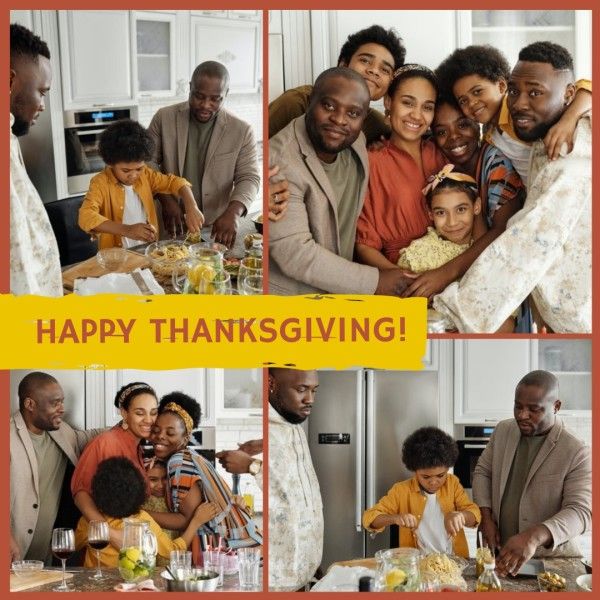 thankful, family, vector, Happy Thanksgiving Collage Photo Collage (Square) Template