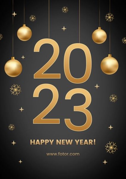celebration, 2023, holiday, Golden Happy New Year Greeting Poster Template