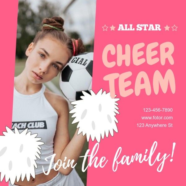 cheer team, school, nitification, Pink Cheerleader Team Club Instagram Post Template
