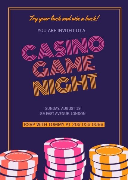 gambling, chip, chips, Casino Game Night Invitation Template
