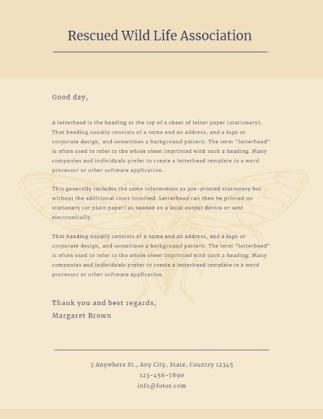 charity, ngo, non-profit, Rescued Wild Life Association Letterhead Template