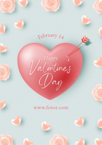 love, greeting, heart, Soft Pink And Blue Illustration Happy Valentine's Day  Poster Template