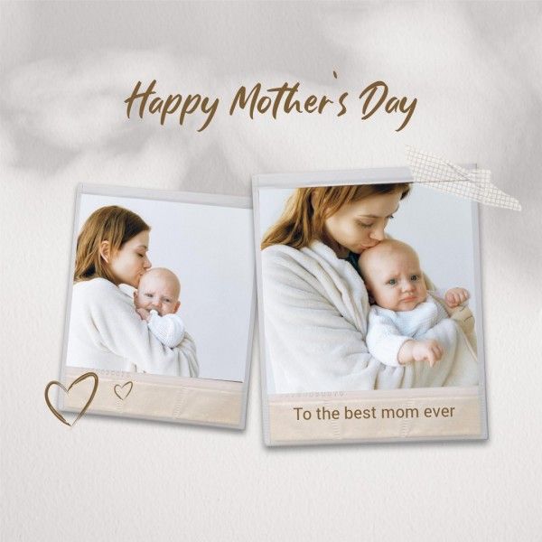mothers day, mother day, greeting, Gray Shadow Polaroid Happy Mother's Day Photo Collage (Square) Template