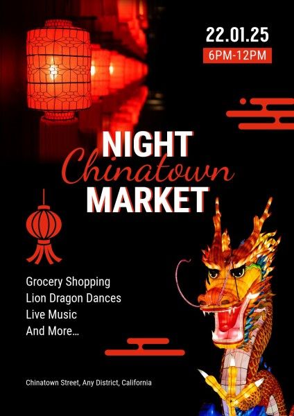 lantern, gourmet, dragon, Chinatown Night Market Poster Template