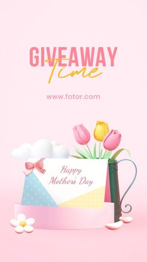 mothers day, mother day, promotion, Pastel Pink 3D Minimal Mother's Day Giveaway Instagram Story Template