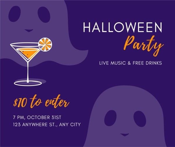 Purple Halloween Horror Party Invitation Facebook Post Template and ...