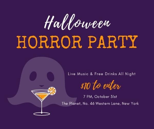 halloween, event, invite, Purple hollywood horror party invitation Facebook Post Template