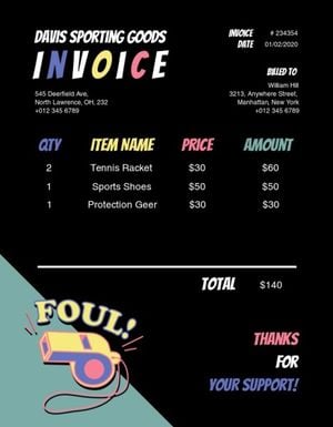 shop, retail, sale, Sporting Goods Invoice Template