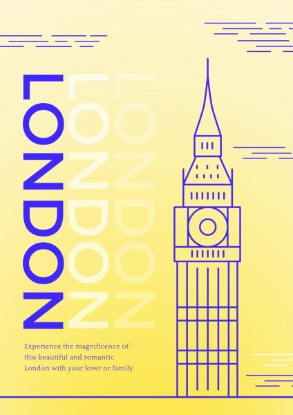 黄色伦敦旅行 英文海报