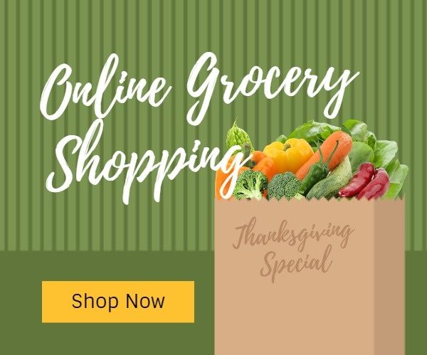 store, sale, paper bag, Online Grocery Shopping Banner Ads Large Rectangle Template