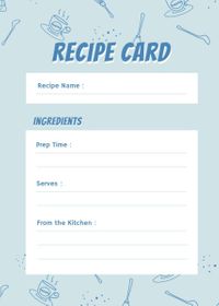 designer, designers, graphic design, Blue Tableware Recipe Card Template