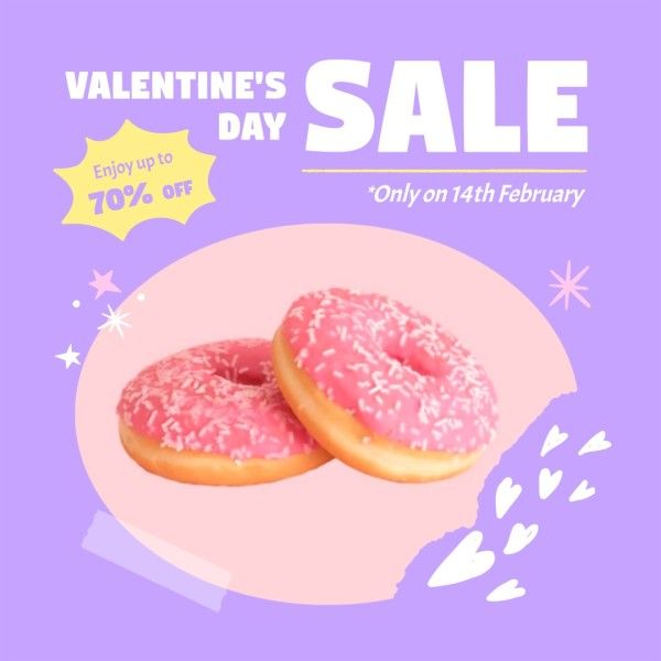 valentine, valentines day, food, Purple Cute Donut Sale Promotion Instagram Post Template
