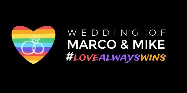 love, lgbt, pride month, Black Rainbow Heart Wedding Invite Twitter Post Template