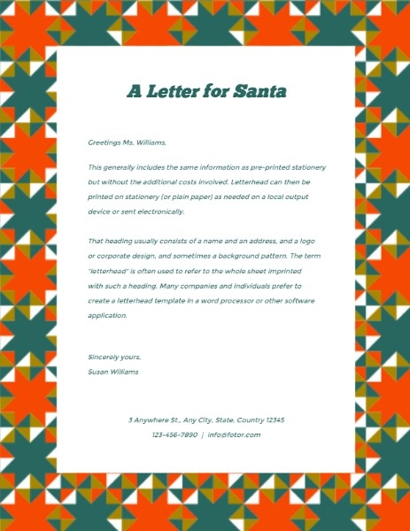 Red And Green Letter For Santa Letterhead