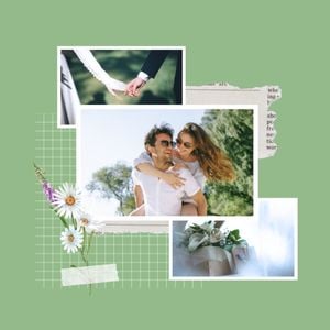love, lover, couple, Green Floral Vintage Scrapbook Collage Photo Collage (Square) Template
